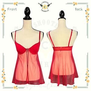 Vintage Y2K Victoria's Secret Mesh Baby Doll Slips Womens Size 36C Sequin Flower